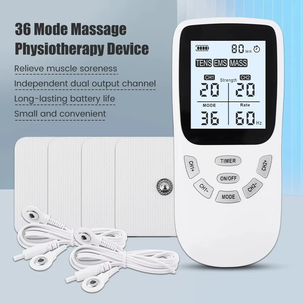 Complete kit — device, electrode pads, lead wires, USB-C cable